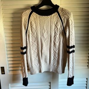 L.L. Bean Signature Medium Cotton Fisherman Sweater w/ black arm band stripes